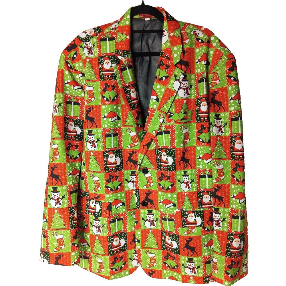 U Look Ugly Today Men's Ugly Christmas Blazer Jacket Holiday Party Green Red XXL